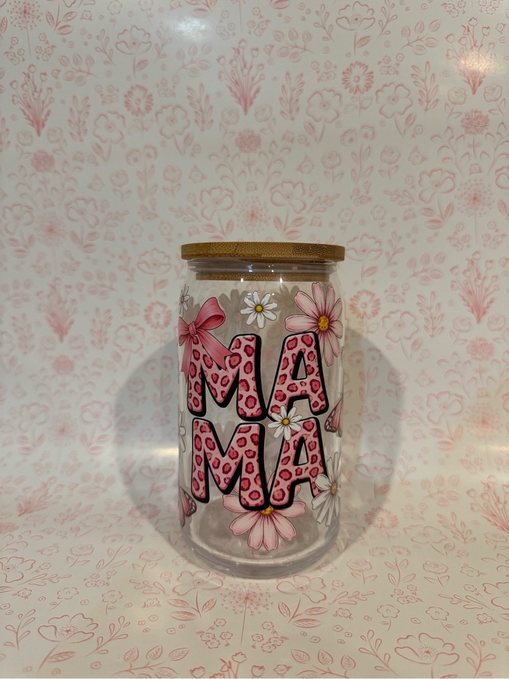 MAMA Glass Jar with Pink Floral Design
